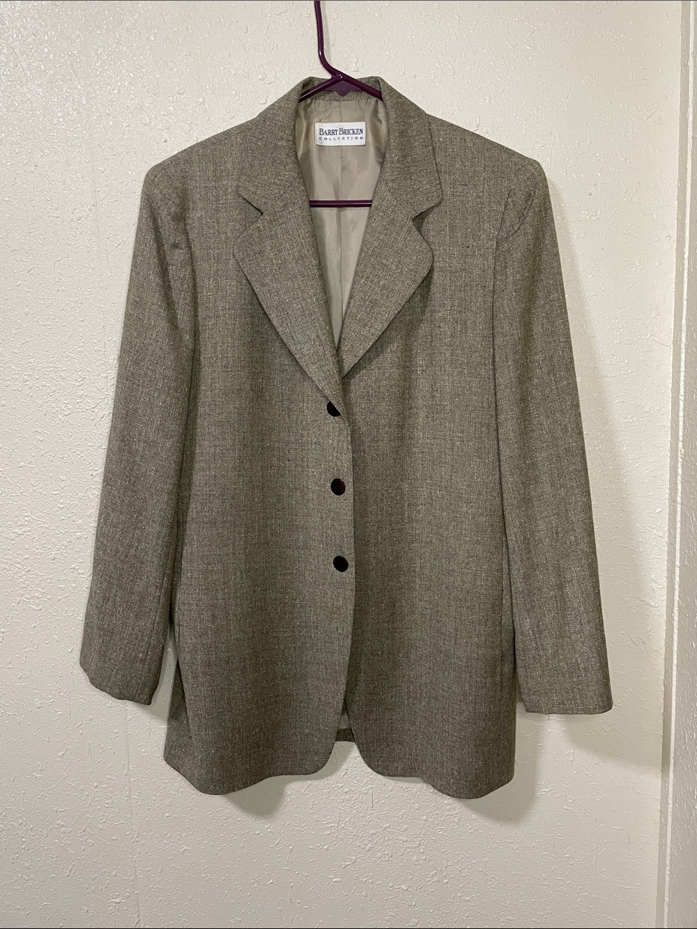 Barry Bricken Women's Taupe-Gray Wool Blend Tailored Blazer